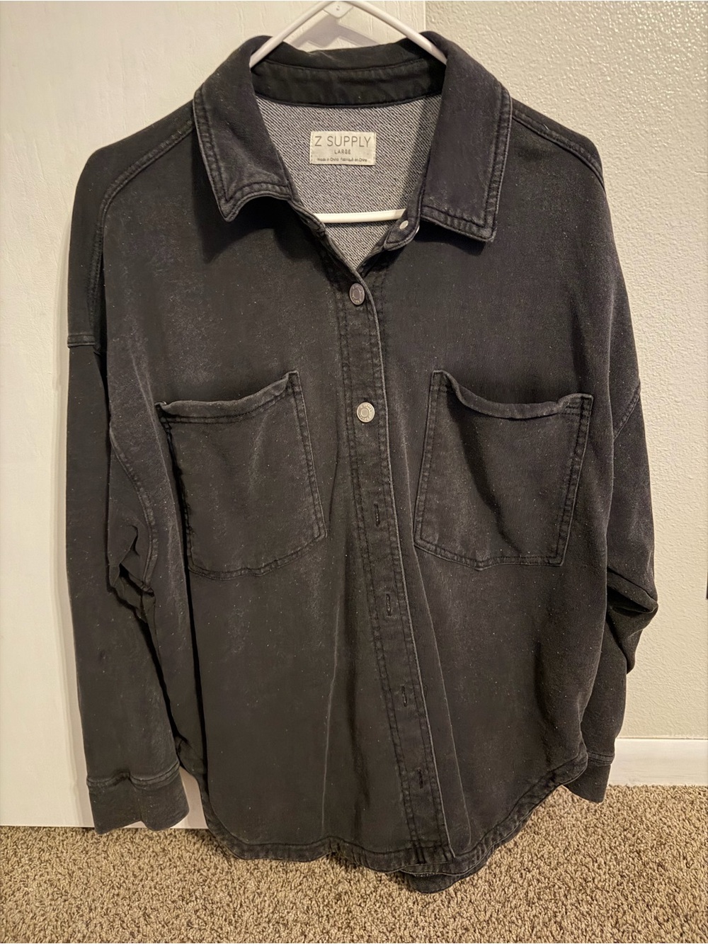 Z Supply Washed Black Button-Front Pocket Shirt
